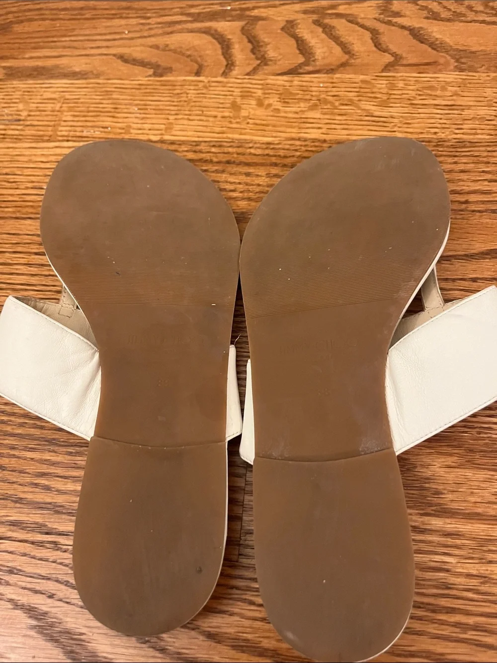 Jimmy Choo JC Monogram Flat Leather Thong Sandals in white/milk leather
